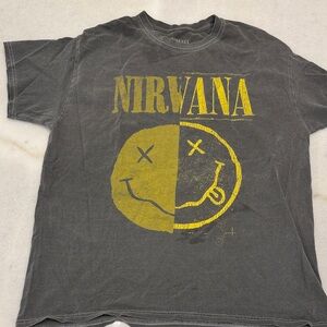 NIRVANA Gray Graphic Tee with yellow Design